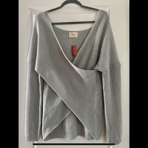 NWT - Cross Front Knit Sweater - Dusty Light Blue Size L